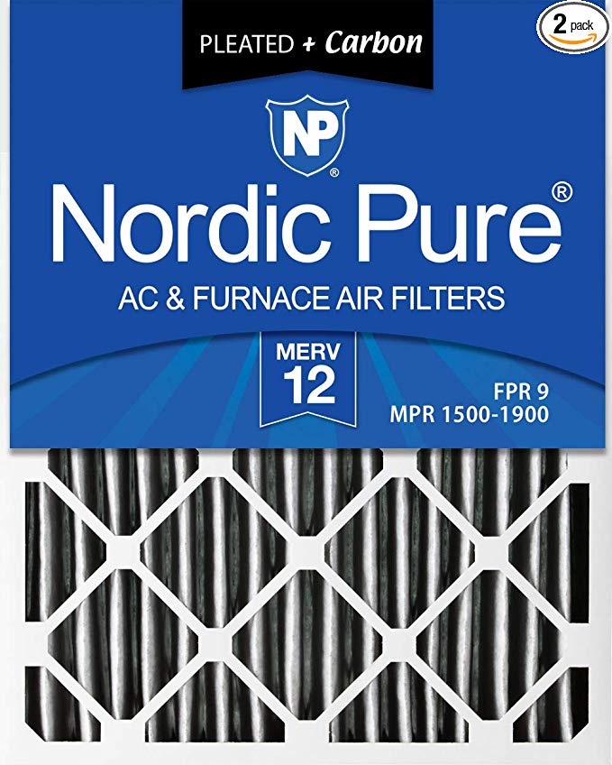 Nordic Pure 20x25x1 MERV 12 Pleated Plus Carbon AC Furnace Air Filters, 2 PACK, 2 Piece