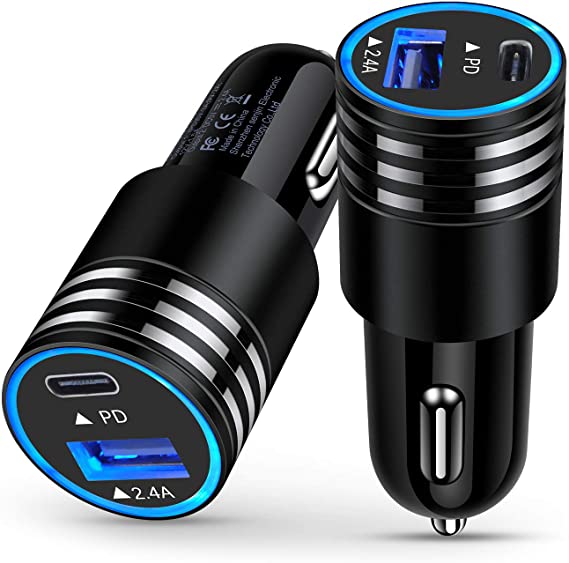 USB C Car Charger, 2Pack 30W Dual Port Power Adapter with Power Delivery & 2.4A Fast Car Charger Compatible with iPhone 12 Mini/12 Pro Max,Airpods,Galaxy S21 S20 S10 S9 Note 20 A51 A71 A11 A21 A20 A50