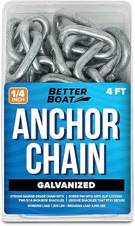 Galvanized Anchor Chain, Boat Anchor Chain, Anchor Chains for Boats, Galvanized Chain, 2 Boat Anchor Shackles and Chains Link Ends Marine Grade