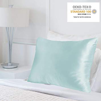 MYK Silk 25 Momme Luxury Mulberry Silk Pillowcase, Oeko-TEX Certified, Hypoallegernic, Hair and Skin Care, Curly Friendly Essentials, King, Light Blue…