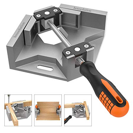 Right Angle Clamp, Housolution Single Handle 90° Aluminum Alloy Corner Clamp, Right Angle Clip Clamp Tool Woodworking Photo Frame Vise Holder with Adjustable Swing Jaw - Silver Gray