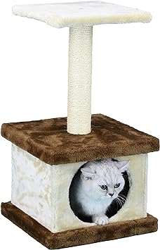 Homessity 22in Economical Cat Tree Kitty Scratcher Kitten Condo Cat Tree Tower House Furniture for Indoor Use, Beige & Brown