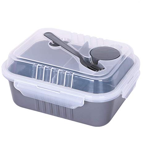 Chef's Ware Salad Lunch Box-BPA Free-large capacity 57oz -Consists of 3 component-Sauce Container for Dressing, Built-in Reusable Fork and Detachable partition