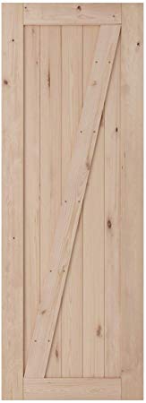 SmartStandard 30in x 84in Sliding Barn Wood Door Pre-Drilled Ready to Assemble, DIY Unfinished Solid Hemlock Wood Panelled Slab, Interior Single Door Only, Natural, Z-Frame (Fit 5FT Rail)