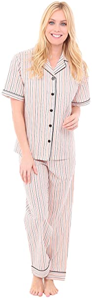 Alexander Del Rossa Women's Lightweight Button Down Pajama Set, Short Sleeved Printed Cotton Pjs