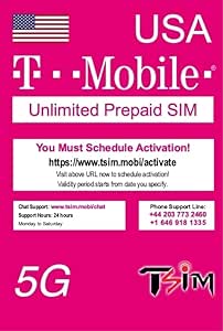 USA SIM Card for Travel to the USA. PrePaid. T-Mobile network with Unlimited Data, Calls and Texts. Upgraded 5G SIM Card! (15 Day)