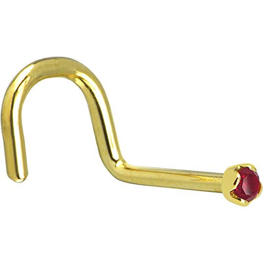 Body Candy Solid 14k Yellow Gold 1.5mm Genuine Ruby Right Nose Stud Screw 20 Gauge 1/4"
