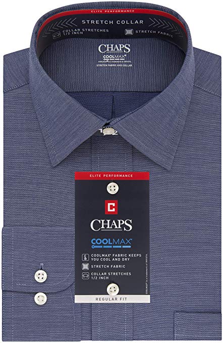 Chaps Men's Dress Shirt Regular Fit Stretch Collar Cool Max Solid