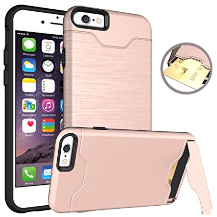 iPhone 6 Plus Case, BAISRKE[Card Slot][Style Stand]Shockproof Slim Fit Dual Layer Protection Hard Hybrid Cover with Credit Card Slot and Kickstand Case Cover for iPhone 6 Plus/6s Plus 5.5" Rose Gold