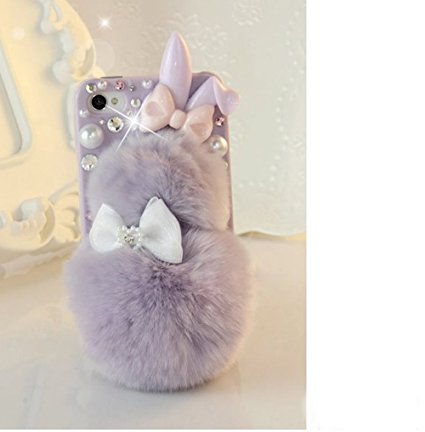 iphone 5/5s Case, LU2000 Cute 3D Rabbit Shaped Fur Fluffy Phone Furry Case Bling Pearl Crystals Fit for Apple iPhone 5/5s All Version - Purple