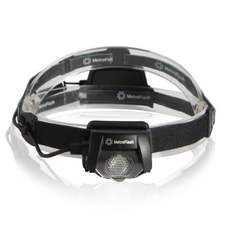 METROFLASH Stryker Water-Resistant Headlamp and Flashlight - Features Super Bright 310-Lumen Cree LED and Rechargeable Lithium Battery - Ideal for Hiking Camping Running Biking and More