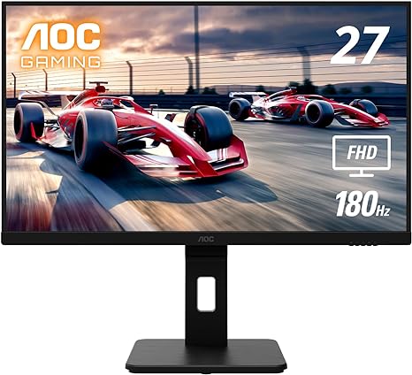 AOC 27G15 27" Gaming Monitor, Full HD 1920x1080, 180Hz 1ms, Adaptive-Sync, HDR10, 1 x Display Port, 1 x HDMI 2.0, Pivot & Height Adjustable, Xbox PS5 Switch Compatiable, 3-Year Zero-Bright-Dot