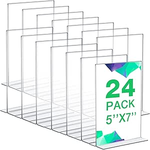 Amyhill 24 Pack Acrylic Sign Holder Plastic Standing Frame Clear Table Menu Double Sided T Shape Poster Acrylic Frame for Wedding Party Office Restaurant Hotel(5 x 7 Inch)