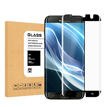 [1-Pack] Samsung Galaxy S7Edge Glass Screen Protector from Tanpoer, 3D Curved Ballistic Glass, CASE-FRIENDLY, Black