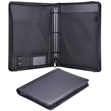 Plinrise Smooth Zippered PU Leather Portfolio With Loose-leaf Binder, A Multifunction Folder For Business Men Or Women/Teacher Gift