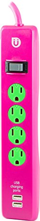 Uber 25118 Power Strip, 4 Outlets 4' Cord 2 USB Ports 2/1A