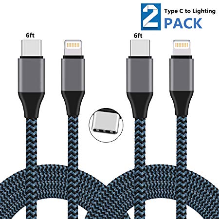 Sundix USB C to Lightning Cable 2Pack 6ft Nylon Braided Charging Syncing Cord Compatible with iPhone XS XR X 8 8 Plus 7 7 Plus 6 7s Plus SE Connect MacBook