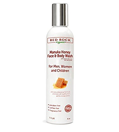 Red Rock Organics Eczema Calming Face & Body Wash-Naturally Antibiotic and Anti-fungal with Manuka Honey, Aloe Vera & Coconut Oil | Also for Acne, Psoriasis, Rosacea, Athletes Foot- 8oz