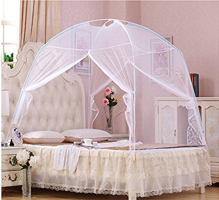 CdyBox Foldable Baby Adult Double Zipper Door Sleeping Yurt Mosquito Net Bed Canopy with Stand (M, White)