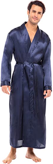 Alexander Del Rossa Men's Lightweight Satin Robe, Long Kimono