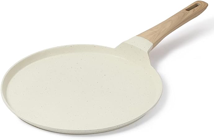 CAROTE Crepe Pan and Pancake Pan, Non Stick Skillet Granite Cookware, Breakfast Non-Stick Griddle Pan Flat Pan for Stove Top, Induction Safe, PFOA Free, 28cm (White Granite)