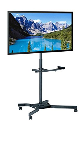 Elitech Steel Rolling LED, LCD TV Cart Mobile Stand for up to 55" Flat Panel TV with Middle shelf and Large 3" Wheels, Height Adjustable