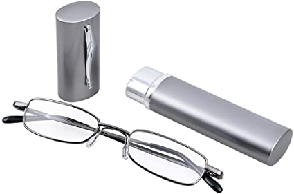 Men Women Full Frame Rim Reading Glasses Eyeglasses Eyewear   Travel Slim Aluminum Pen Clip Tube Case ( 1.50, Gunmetal)