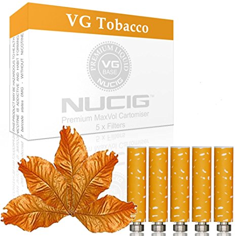 5 x NATURAL/STANDARD NUCIG 0MG Tobacco Flavour Refill cartomiser Filter | ***VG Premium | for e shisha e hookah e cigarette electronic cigarette ego