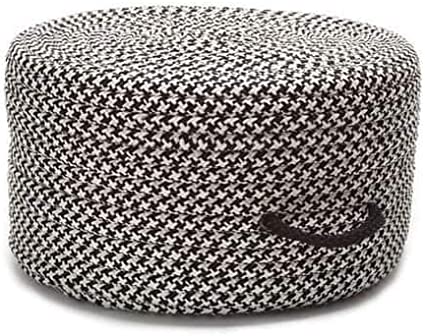 MISC Pouf Ottoman White Black for Additional Seating or Footrest, Rope Rows Houndstooth Pattern Living Room Decor, 20" Round 11" Tall