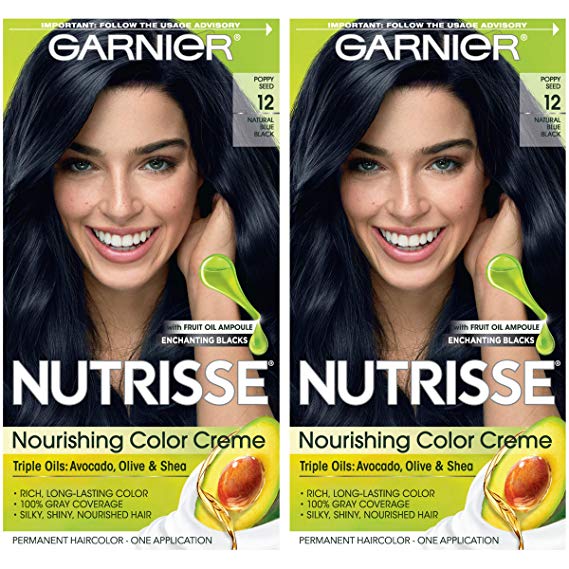 Garnier Nutrisse Nourishing Permanent Hair Color Cream, 12 Natural Blue Black (2 Count) Black Hair Dye