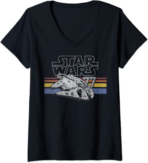 Womens Star Wars Retro Falcon Stripes V-Neck T-Shirt