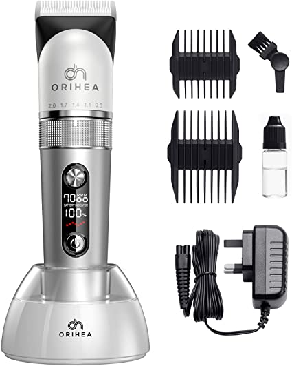 Hair Clippers for Men Cordless, OriHea Ceramic Blades Professional Hair Grooming Kit, Electric Beard Body Hair Trimmer, 2200mAH USB Rechargeable 200 Min Working, LCD Display, Waterproof Hair Cutting