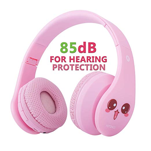 VOTONES Kids Wireless Headphones 85dB Hearing Protection Girls Bluetooth Over Ear Headphones,Foldable Stereo Sound Headset with Microphone 3.5mm Jack for Smartphone PC Tablet(Pink)