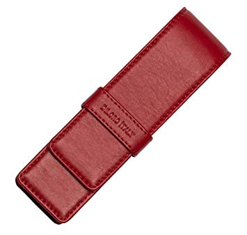 DiLoro Pen Case Pouch Holder for Two Pens or Pencils Genuine Full Grain Nappa Leather (Red Nappa)