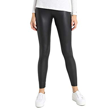 teemzone Faux Leather Leggings Pants for Women High-Waisted Leggings PU with Back Pocket Black