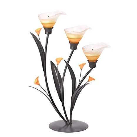 Gifts & Decor Amber Lilies Flower Decorative Tealight Candle Holder