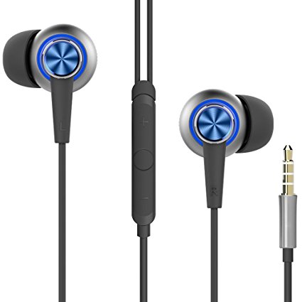 Earphones with Microphone and Volume Control ROCK Y5 Stereo Noise Isolating Wired Sport Headphones Tangle-Free Metal Housing Cable in-ear Earbuds Compatible for all 3.5 mm Audio Jack Device (Blue)