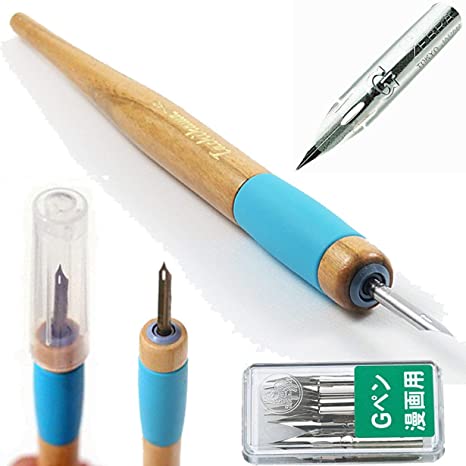 Tachikawa Comic Pen Nib Holder(T-40)   Zebra Comic G Model Chrome Pen 10 Nibs(PG-6C-C-K)