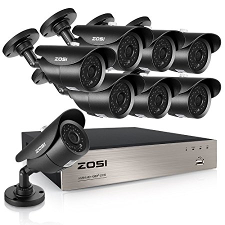 ZOSI FULL 1080P HD-TVI 8CH Security Camera System, ,8 Channel  4-in-1 Home Surveillance  DVR and (8) HD 2.0MP 1920TVL Outdoor/Indoor CCTV Cameras, ,42pcs IR Leds 120ft night vision, NO Hard Drive