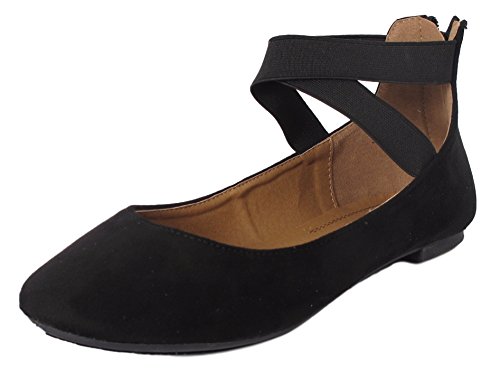 Anna Dana-20 Women's Classic Ballerina Flats with Elastic Crossing Straps