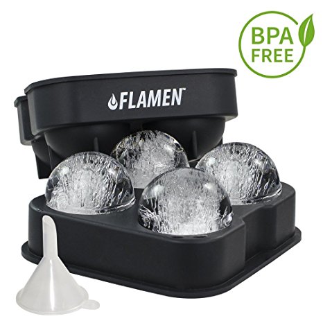 FLAMEN Ice Ball Maker Mold - Flexible Silicone Tray, Perfect Sphere Ice Ball for Party/Cocktail/Liqueur/Highball