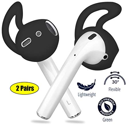 cobcobb Apple Airpods Ear Hooks and Covers Anti-Slip Silicone Accessories Compatible with AirPods 1/2 Earbuds/EarPods Headphones/Earphones (Black 2 Pairs)