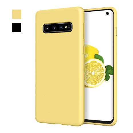 DUEDUE Samsung S10 Case Silicone, Galaxy S10 Case, Liquid Silicone Gel Rubber Slim Soft Cover with Microfiber Cloth Lining Cushion Protective Phone Case for Samsung Galaxy S10, Yellow/Lemon