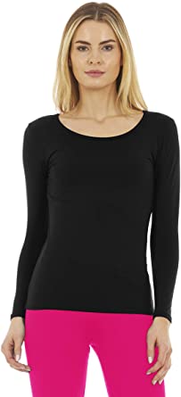 Thermajane Women's Ultra Soft Scoop Neck Thermal Underwear Shirt Long Johns Top with Fleece Lined