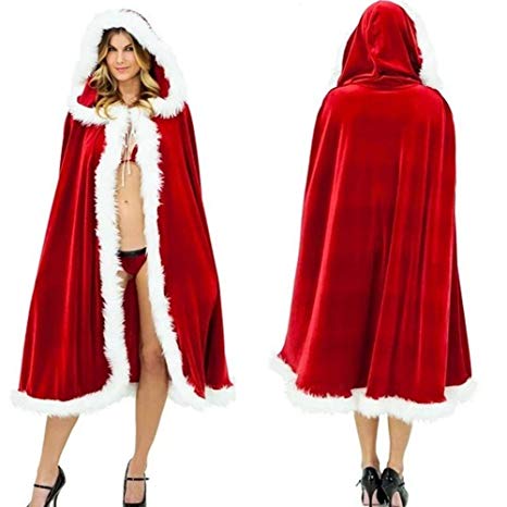 Another Me Santa Clause Cloak,Christmas Costume Long Red Hooded Cape Cloak for Women Girl