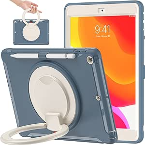 BATYUE iPad 9th/ 8th/ 7th Generation Case (iPad 10.2 Case 2021/2020/2019) with Screen Protector, Rugged Case with Rotating Stand/Pencil Holder/Pencil Cap Holder