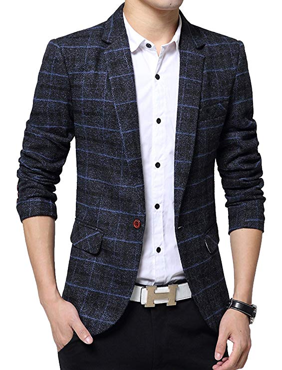 Men's Casual One Button Slim Fit Blazer Suit Jacket