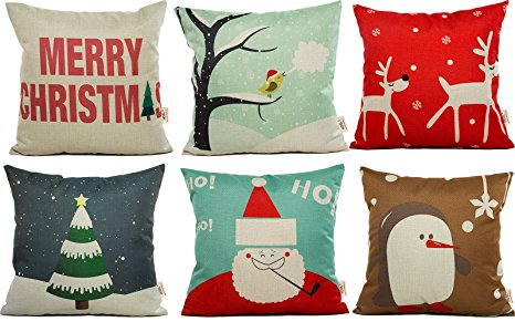HOSL SD21 Merry Christmas Series Blend Linen Throw Pillow Case Decorative Cushion Cover Pillowcase Square 18" - Set of 6