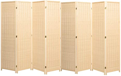 Legacy Decor 8 Panel Room Divider Natural Color Wood and Bamboo Weave