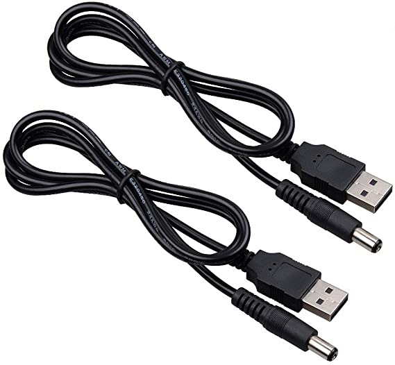 Onite USB to DC 5.5x2.1mm Barrel Jack Center Pin Positive Power Cable Charger Cord for LED Strip,6.6ft, 2-Pack